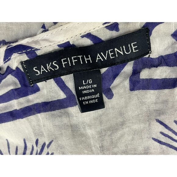 Saks Fifth Avenue Women's L White Coverup Cotton Poncho Tassel Beach Pool Boxy - Picture 5 of 7